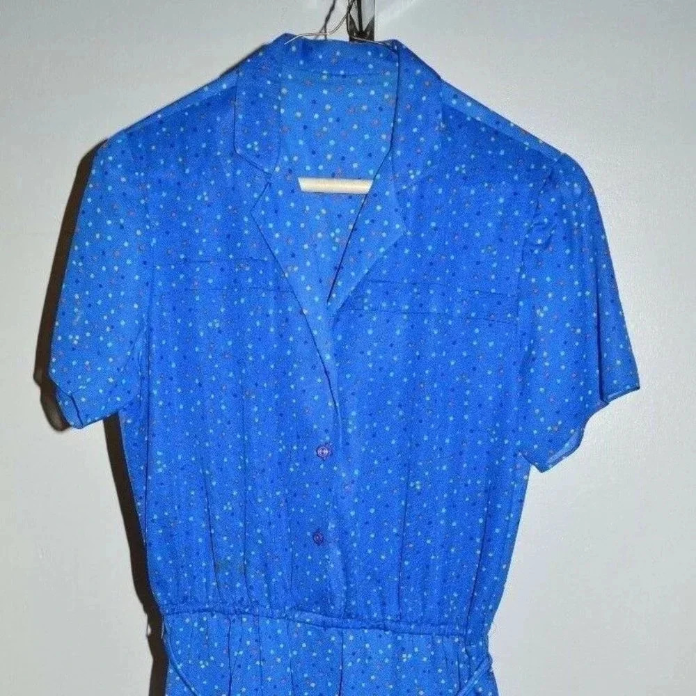Vintage Blue Multi-Color Polka Dot Dress